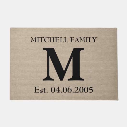 Monogramm Faux Leinen Jute rustikale Anfangsbuchst Fußmatte (Vorderseite)