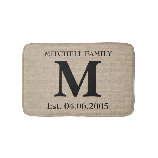 Monogramm-Faux-Leinen-Jute rustikaler Anfangsbuchs Badematte (Vorderseite)
