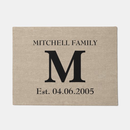 Monogramm-Faux-Leinen-Jute rustikaler Anfangsbuchs Fußmatte (Vorderseite)