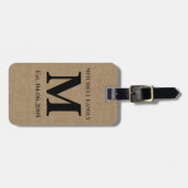 Monogramm Faux-Leinen Jute rustikales-chic Initial Gepäckanhänger (Vorderseite horizontal)