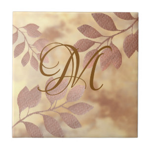 Monogramm Faux-Roségold-Blatt Keramikfliese