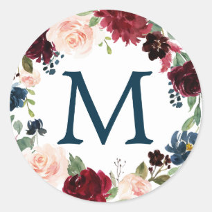 Monogramm Favor Aufkleber Navy Burgund