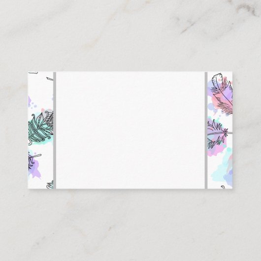 Monogramm | Feathers Boho Pattern Visitenkarte (Rückseite)