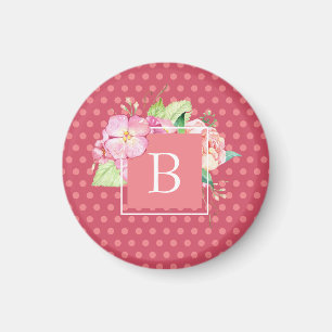 Monogramm feminines Rosa Punkte & Rosa Korallen Bl Magnet