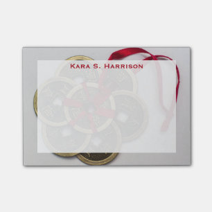 Monogramm Feng Shui chinesische Münzen rote Schlei Post-it Klebezettel