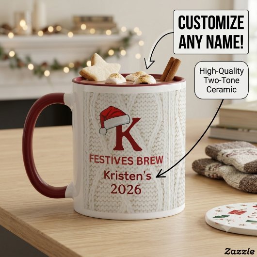 Monogramm-Feststrickpullover Weihnachten Tasse
