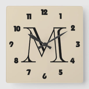 Monogramm Fett schwarze Zahlen auf Beige Wall Cloc Quadratische Wanduhr