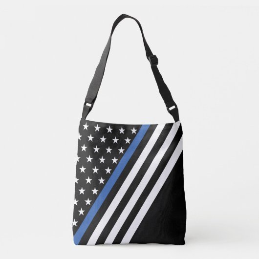 Monogramm-Flag für dünne blaue Linie Crossbody Bag Tragetaschen Mit Langen Trägern (Rückseite)