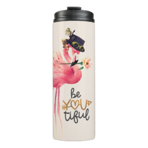 Monogramm Flamingo "Be You tiful" Steampunk-Hut Thermosbecher