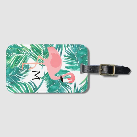 monogramm Flamingo-Design auf tropischen Blätter Gepäckanhänger (Vorderseite (Horizontal))