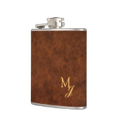 Monogramm-Flasche aus braunem Kunstleder Flachmann (Links)