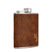 Monogramm-Flasche aus braunem Kunstleder Flachmann (Rechts)