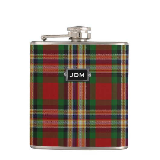 Monogramm Flasche mit MacGill Clan-Tartan Karomust Flachmann (Vorderseite)