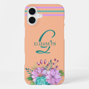 MONOGRAMM FLORAL auf Pfirsich iPhone 16 Plus Hülle