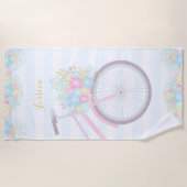 Monogramm Floral Bicycle Streifen Pastellrosa Blau Strandtuch (Vorderseite)
