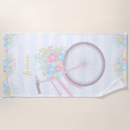 Monogramm Floral Bicycle Streifen Pastellrosa Blau Strandtuch