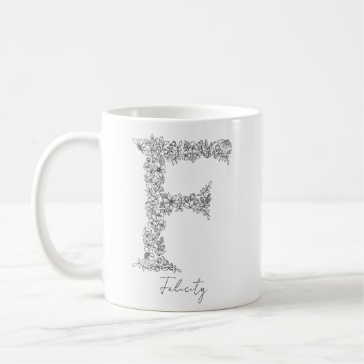 Monogramm Floral Botanischer Schwarz-weißer Brief Kaffeetasse (Links)