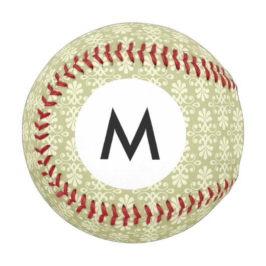 Monogramm-Floral-Damask-Tapete Baseball (Vorderseite Links)