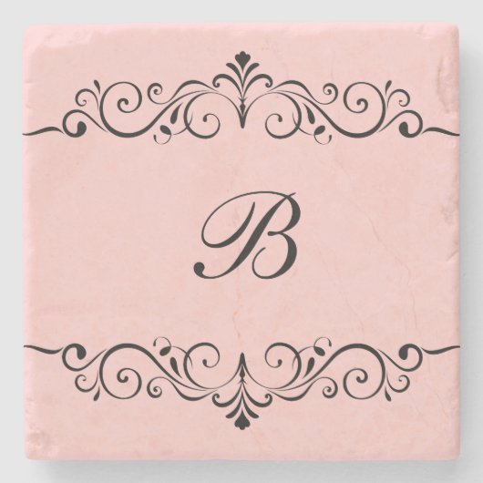 Monogramm Floral Geblüht Konsumenten Steinuntersetzer (Vorderseite)