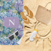 Monogramm Floral Hydrangea Lila Personalisiert Strandtuch