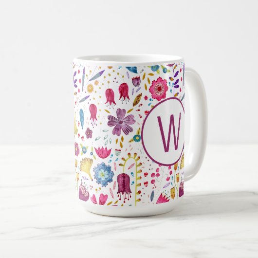 Monogramm Floral Kaffeetasse (VorderseiteRechts)