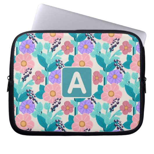 Monogramm Floral Laptopschutzhülle (Vorderseite)