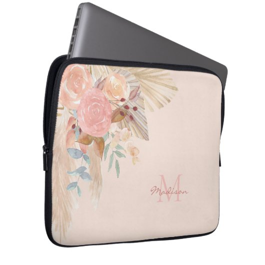 Monogramm Floral Laptopschutzhülle (Vorne Rechts)