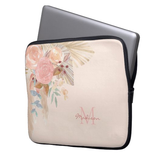Monogramm Floral Laptopschutzhülle (Vorderseite Links)