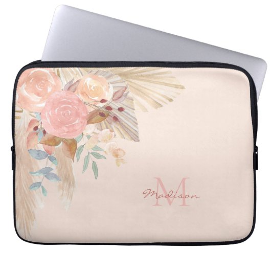 Monogramm Floral Laptopschutzhülle (Vorderseite)