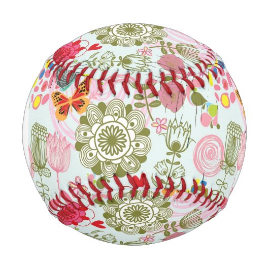 Monogramm Floral Muster im Retrostil 2 Baseball (Vorderseite)
