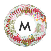 Monogramm Floral Muster im Retrostil 2 Baseball (Vorderseite Links)