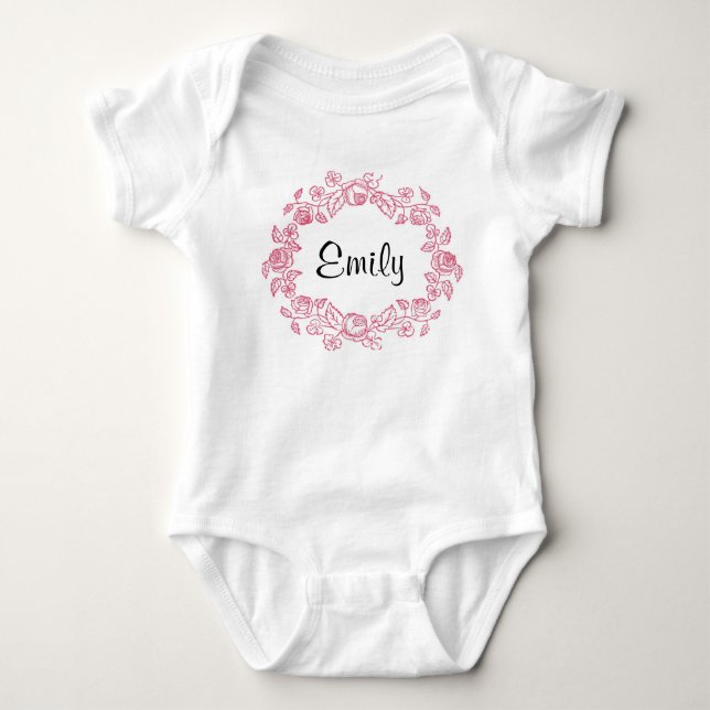 Monogramm Floral Personalisiert Baby Strampler (Vorderseite)