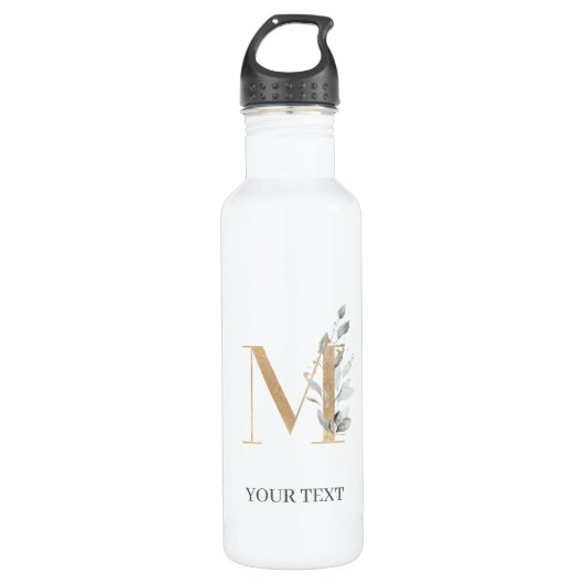 Monogramm Floral Personalisiert Edelstahlflasche (Vorderseite)