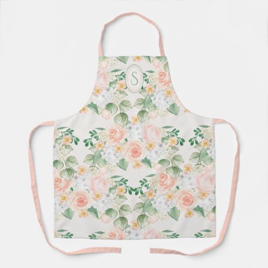Monogramm Floral Pink Peach Green Schürze (Vorderseite)