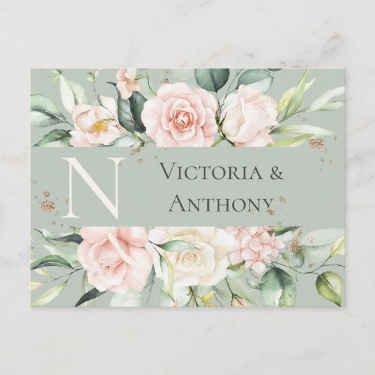 Monogramm Floral Pink Save the Date Postkarte (Vorderseite)