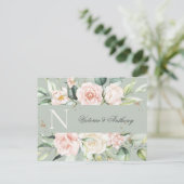 Monogramm Floral Pink Save the Date Postkarte (Stehend Vorderseite)