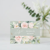 Monogramm Floral Pink Save the Date Postkarte (Stehend Vorderseite)