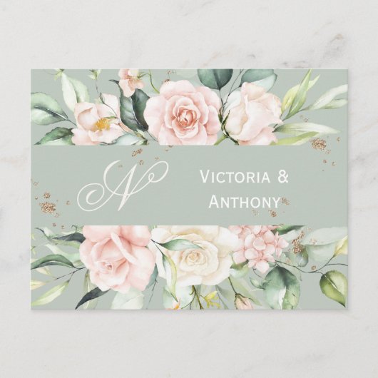 Monogramm Floral Pink Save the Date Postkarte (Vorderseite)