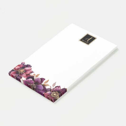 Monogramm Floral Post-it Klebezettel (angewinkelt)