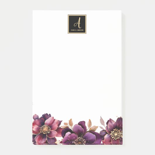 Monogramm Floral Post-it Klebezettel (Vorderseite)