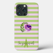 Monogramm Floral Rose Pastell Streifen Case-Mate iPhone Hülle (Rückseite)