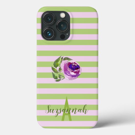 Monogramm Floral Rose Pastell Streifen Case-Mate iPhone Hülle (Rückseite)