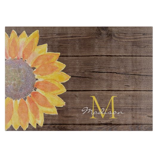 Monogramm Floral Rustikal Schneidebrett (Vorderseite)