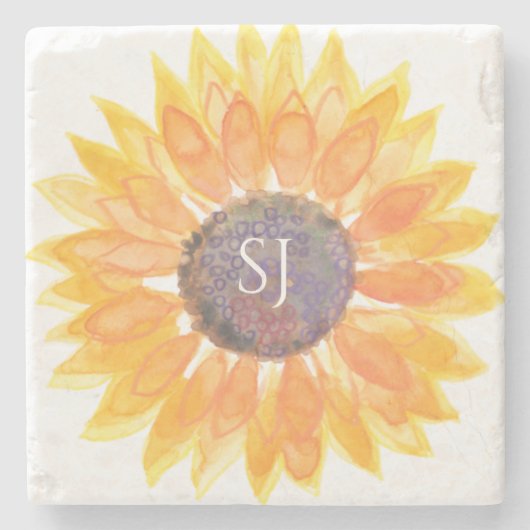 Monogramm Floral Steinuntersetzer (Vorderseite)