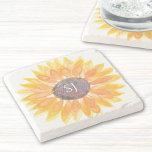 Monogramm Floral Steinuntersetzer<br><div class="desc">Dieser einzigartige Untersetzer aus Stein ist mit einer gelben Aquarellsonnenblume und einer stilvollen Typografie dekoriert. Einfach anpassbar. Original Wasserfarbe © Michele Davies.</div>