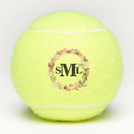 Monogramm Floral Tennisbälle (Vorderseite)