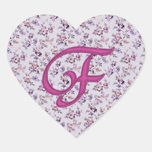 Monogramm Floral Vintag F Herz-Aufkleber (Vorderseite)