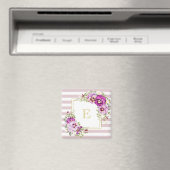 Monogramm Floral Vintage Stiefmütterchen Lila Stre Magnet (In Situ (Geschirrspüler))