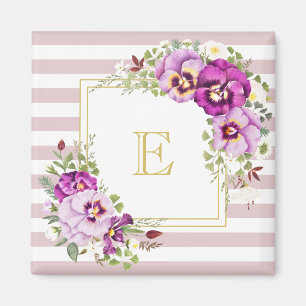 Monogramm Floral Vintage Stiefmütterchen Lila Stre Magnet