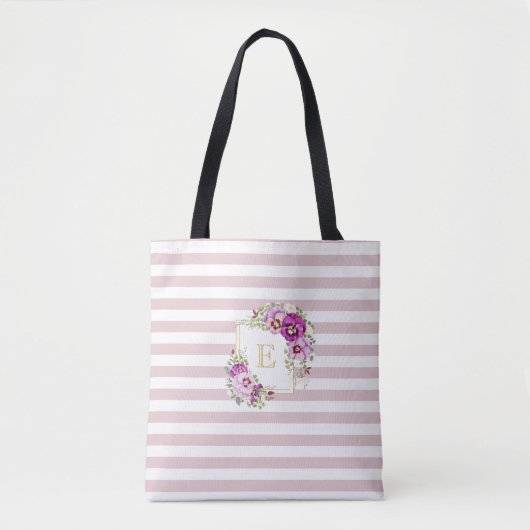 Monogramm Floral Vintage Stiefmütterchen Lila Stre Tasche (Vorderseite)